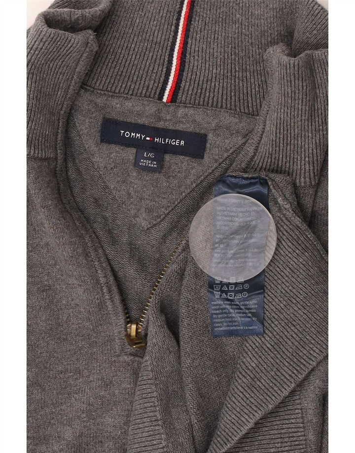 Maglione maglione con zip da uomo Tommy Hilfiger grande cotone grigio