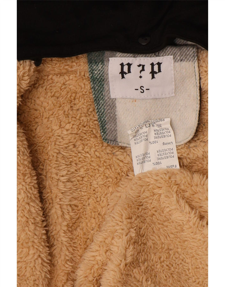 Giacca multiuso Sherpa da uomo vintage con cappuccio UK 36 Piccolo poliestere a quadri verdi
