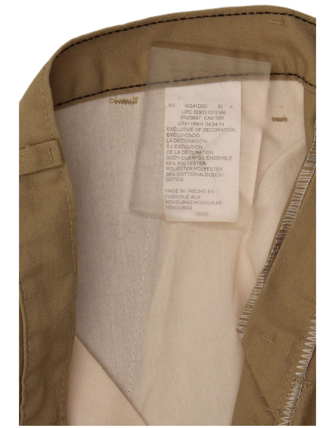 Pantaloni chino dritti da uomo Dickies W34 L32 poliestere kaki