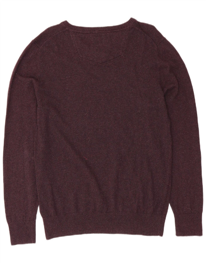 FAT FACE Maglione da uomo con scollo a V grande cotone bordeaux