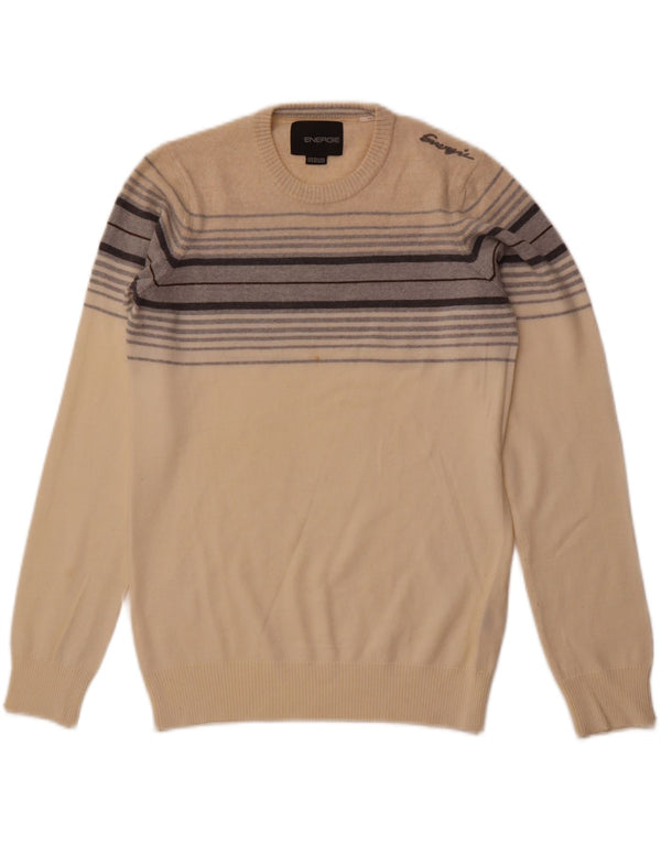Maglione maglione girocollo da uomo ENERGIE a righe beige medio