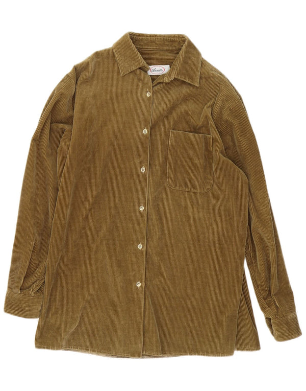Camicia vintage da donna in velluto a coste UK 18 XL cotone kaki