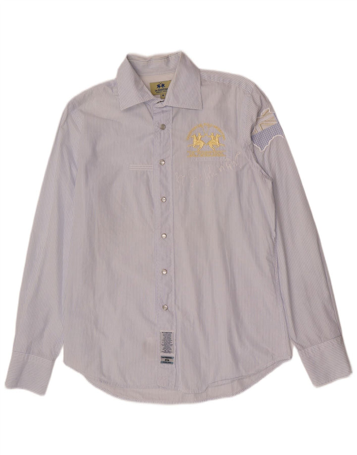 Camicia da uomo con vestibilità regolare grafica La Martina in cotone a righe blu medio