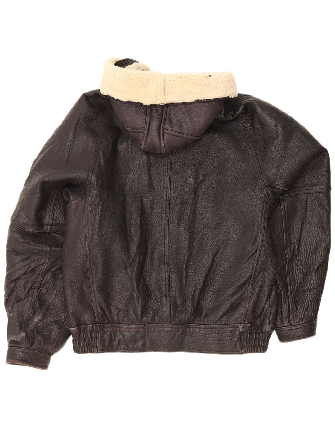 Giacca in pelle con cappuccio vintage da uomo UK 42 XL nera