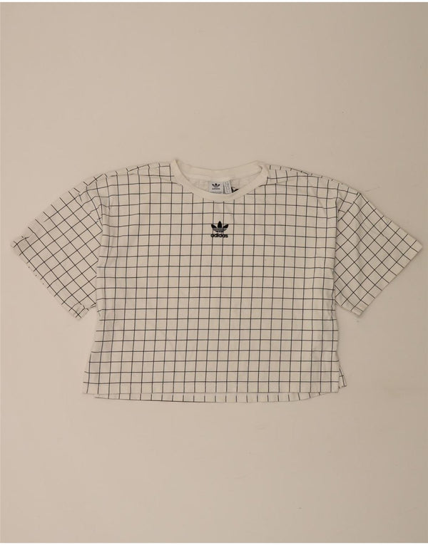 Adidas T-shirt corta oversize da donna Top UK 10 piccolo cotone bianco a quadri