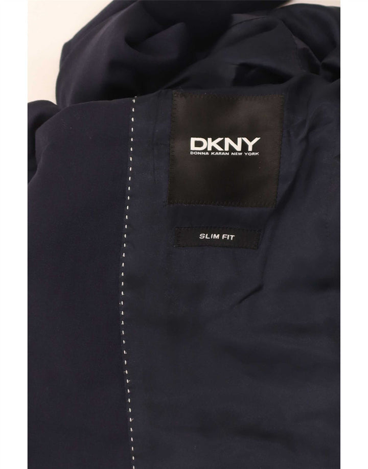 Giacca blazer da uomo slim fit a 2 bottoni Dkny UK 38 media lana blu navy