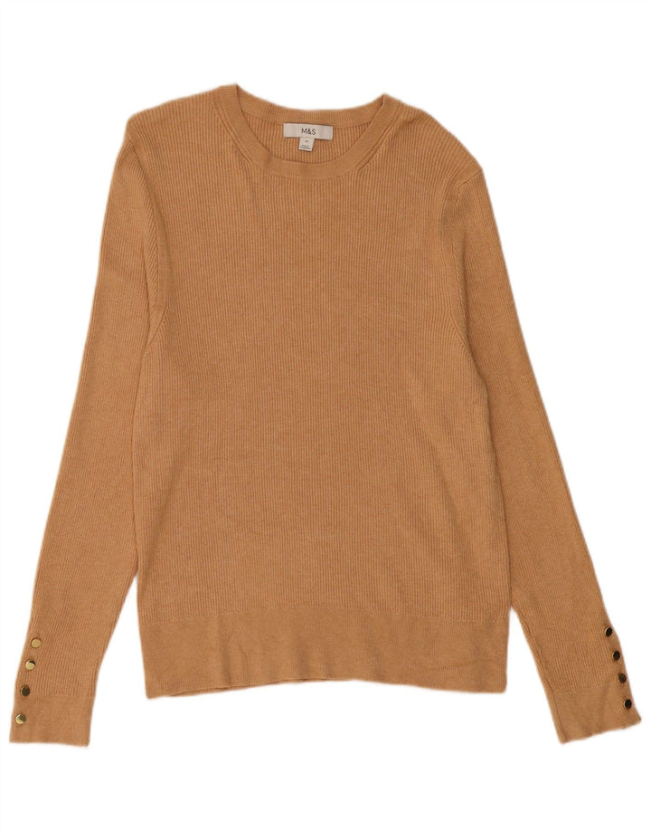MARKS & SPENCER Maglione da donna con scollo a barca UK 18 XL Viscosa beige