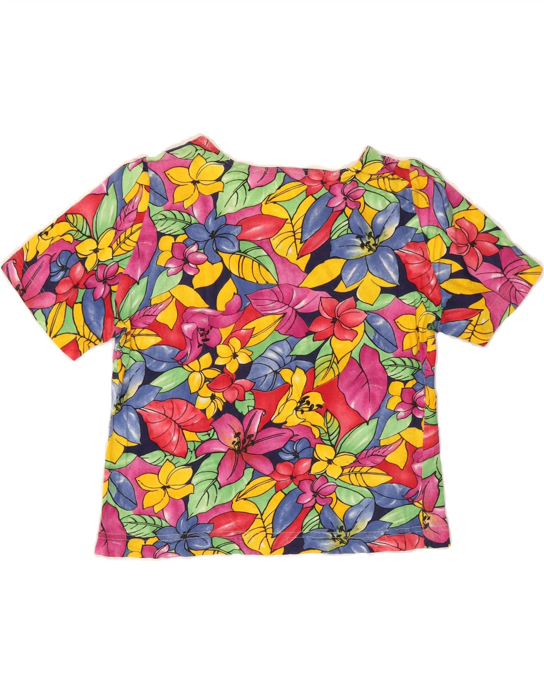 VINTAGE Womens Crop T-Shirt Top UK 12 Medium Multicoloured Floral Vintage Vintage and Second-Hand Vintage from Messina Hembry 