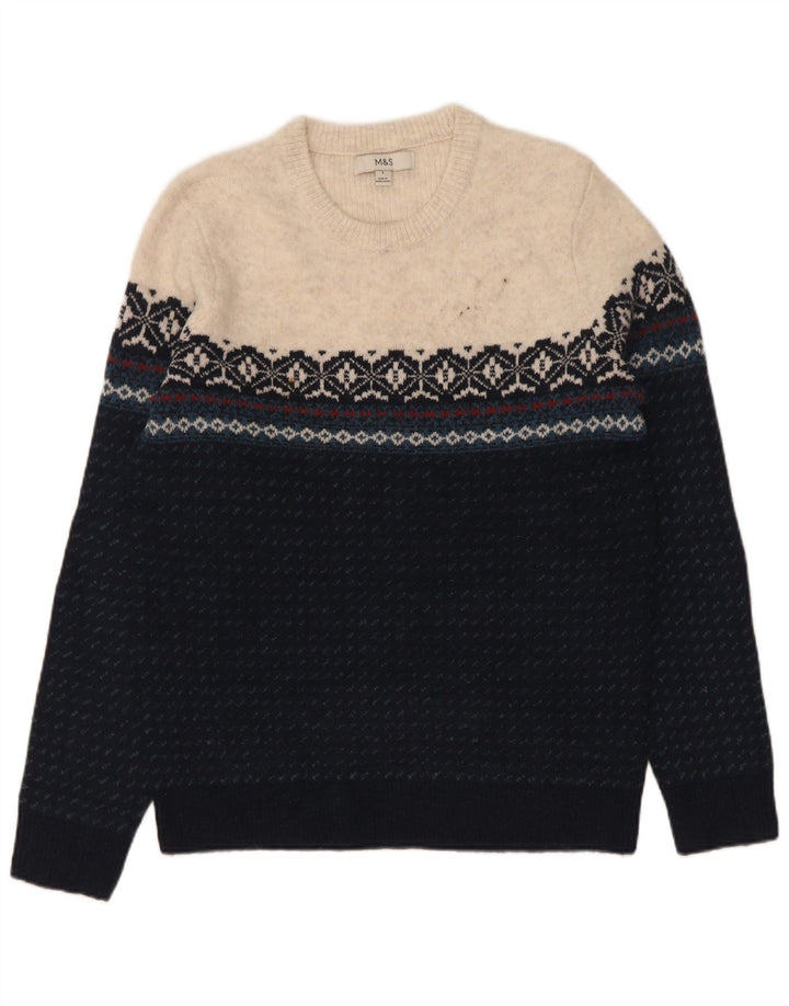 Maglione maglione girocollo da uomo Marks & Spencer piccolo blu navy color block