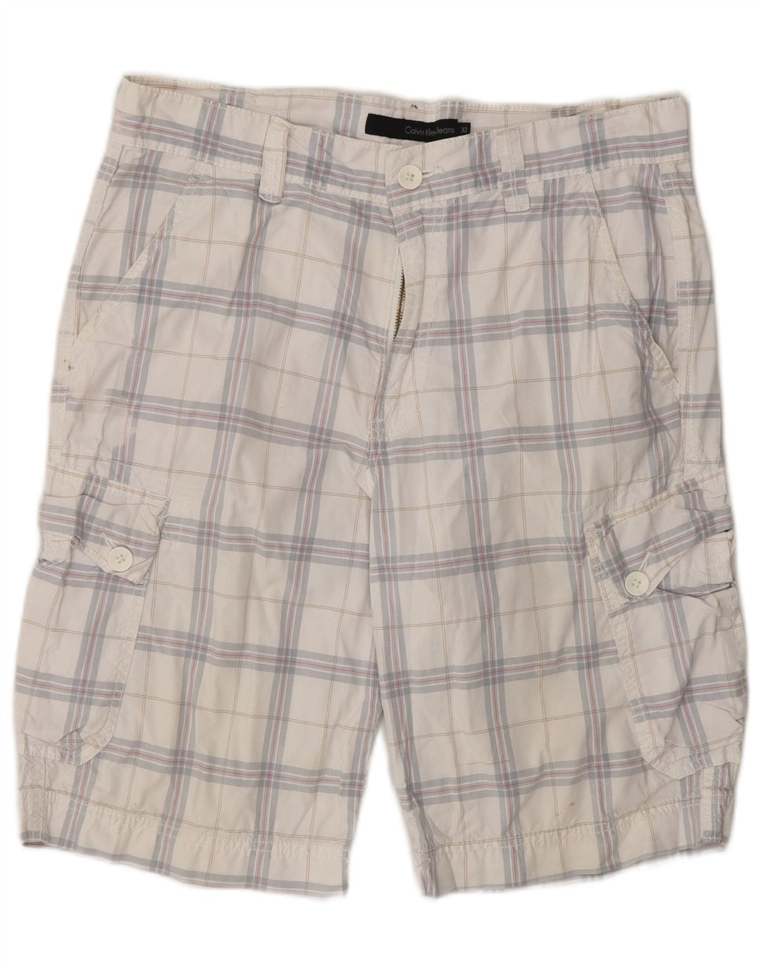 CALVIN KLEIN Pantaloncini cargo da uomo W32 cotone medio a quadri bianchi