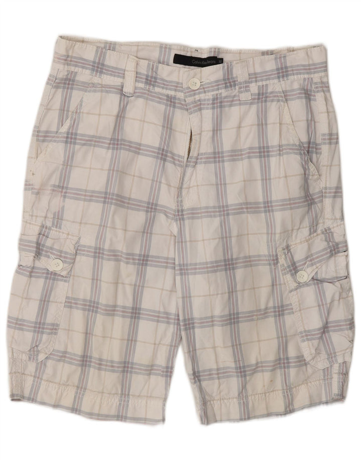 CALVIN KLEIN Pantaloncini cargo da uomo W32 cotone medio a quadri bianchi