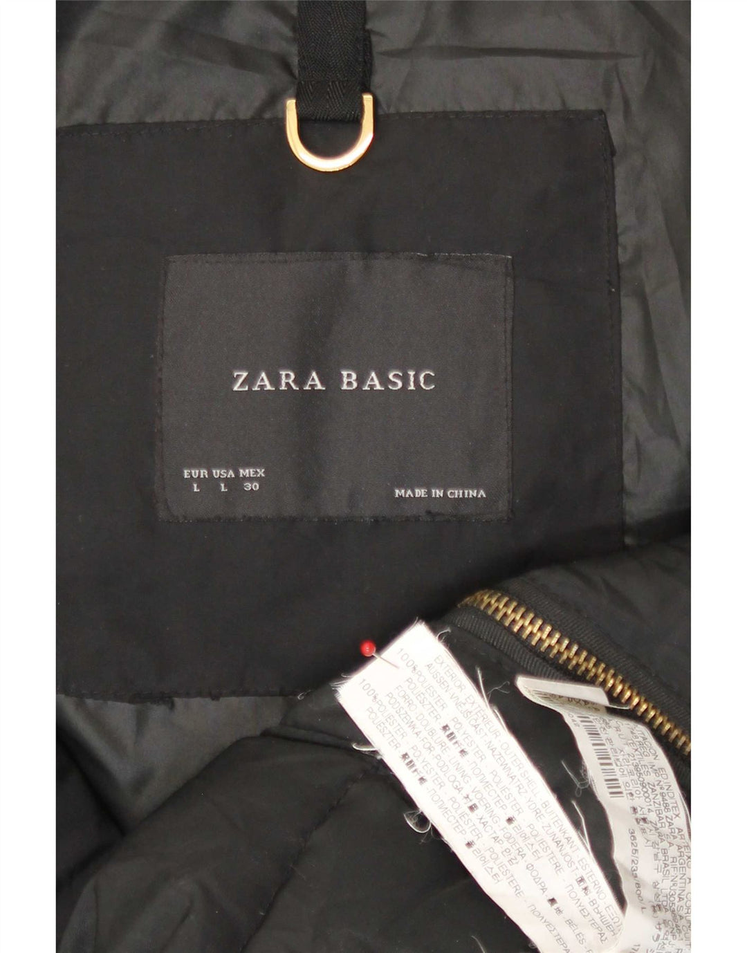 Giacca imbottita con cappuccio da donna Zara UK 16 grande poliestere nero
