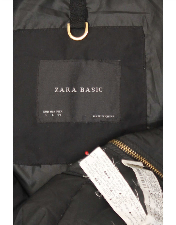 Giacca imbottita con cappuccio da donna Zara UK 16 grande poliestere nero