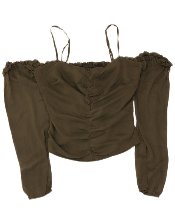 Guess Top corto da donna con spalle scoperte UK 6 XS Poliestere kaki