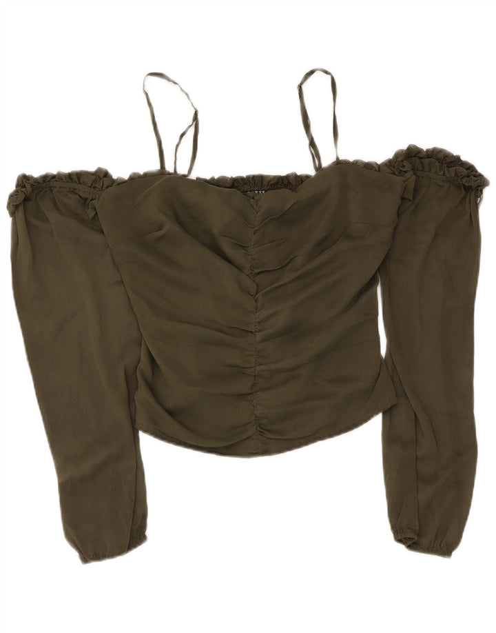 Guess Top corto da donna con spalle scoperte UK 6 XS Poliestere kaki