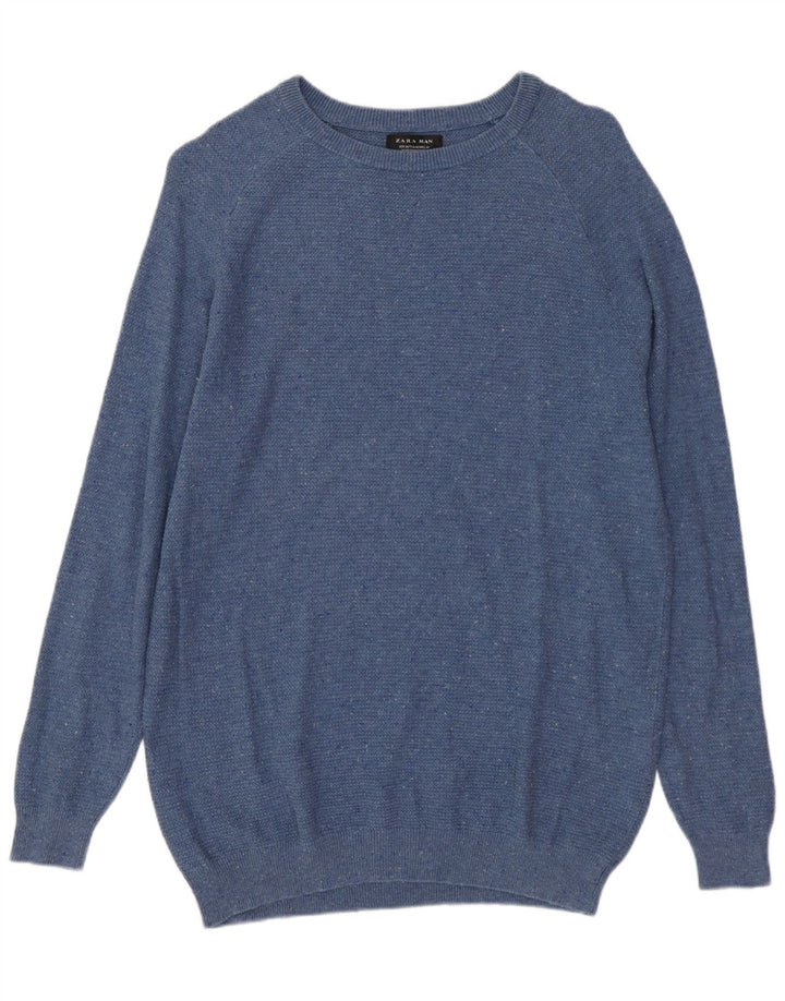 Maglione ZARA da uomo con scollo a barca in poliestere chiazzato blu medio