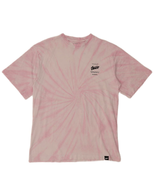 T-shirt grafica da uomo PULL & BEAR Top Small in cotone tie-dye rosa