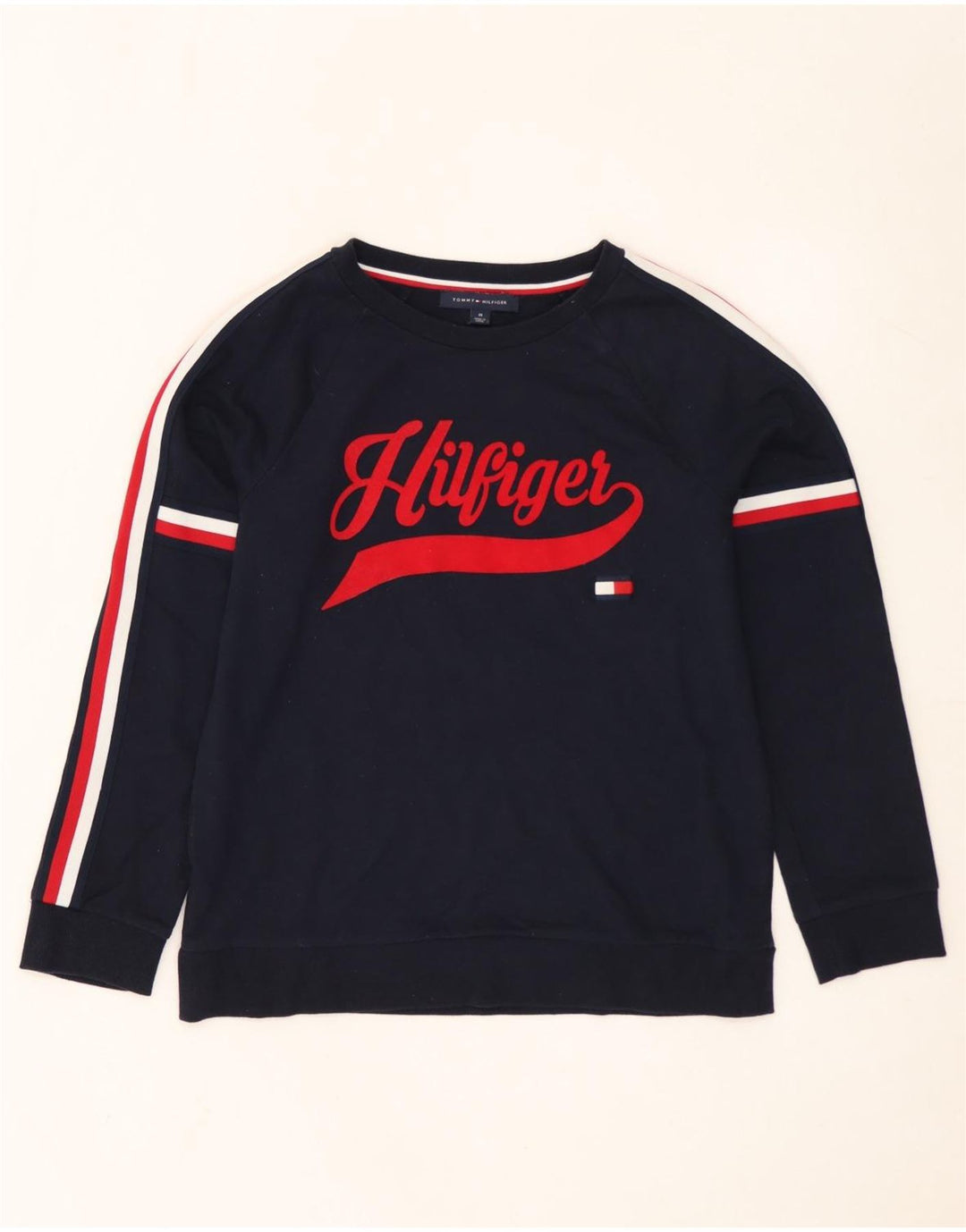 Felpa grafica da donna Tommy Hilfiger Maglione UK 14 Medio Blu Navy