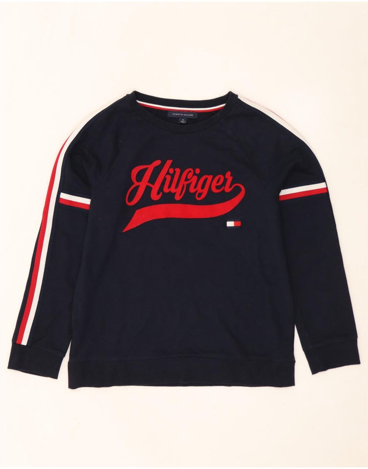 Felpa grafica da donna Tommy Hilfiger Maglione UK 14 Medio Blu Navy