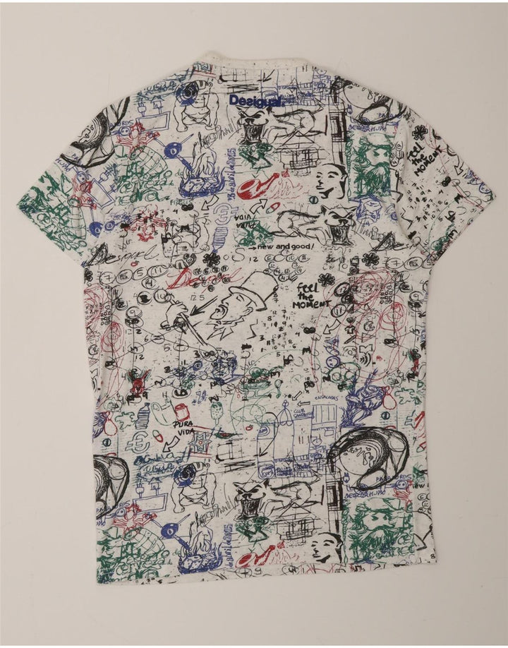 DESIGUAL T-shirt grafica da uomo con motivo astratto Top in cotone bianco medio