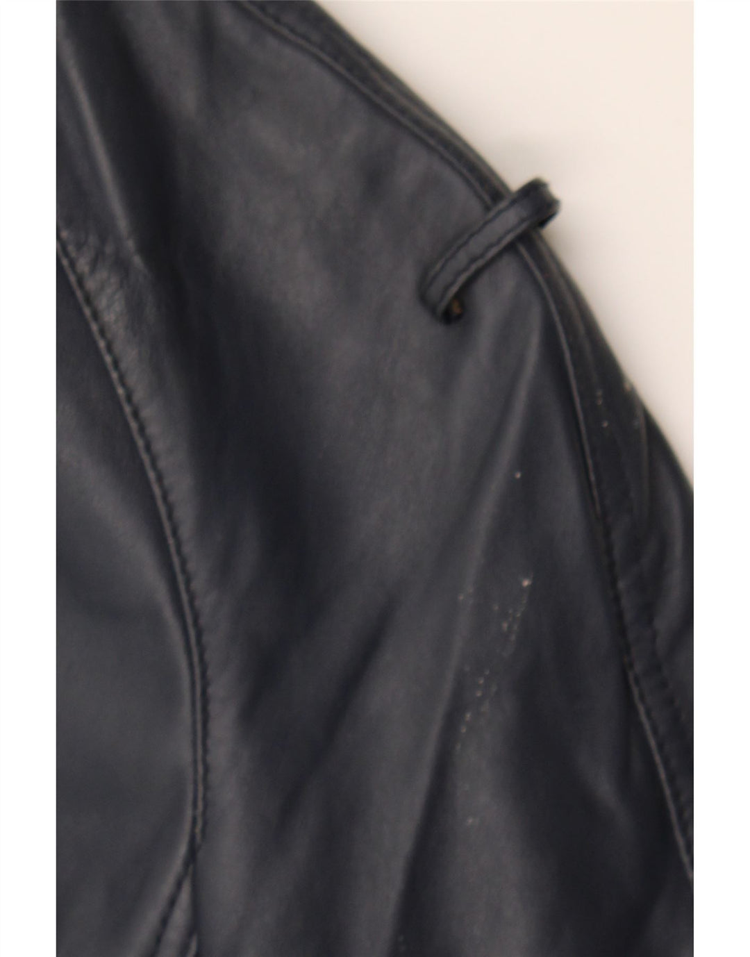 VINTAGE Womens Leather Coat UK 12 Medium Navy Blue Leather Vintage Vintage and Second-Hand Vintage from Messina Hembry 