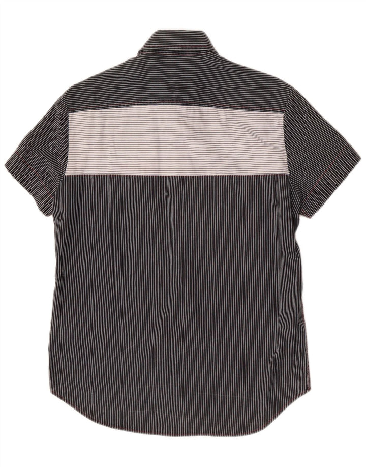 Replay Camicia grafica da uomo a maniche corte in cotone a righe nere medie