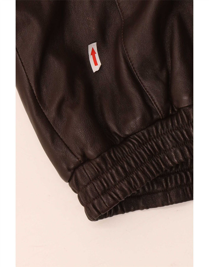 Giubbotto bomber in pelle vestibilità ampia da donna vintage UK 14 grande marrone