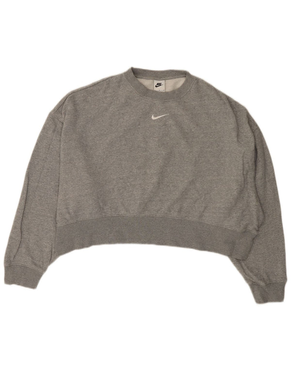 Felpa corta oversize da donna NIKE, maglione UK 14, cotone grigio medio