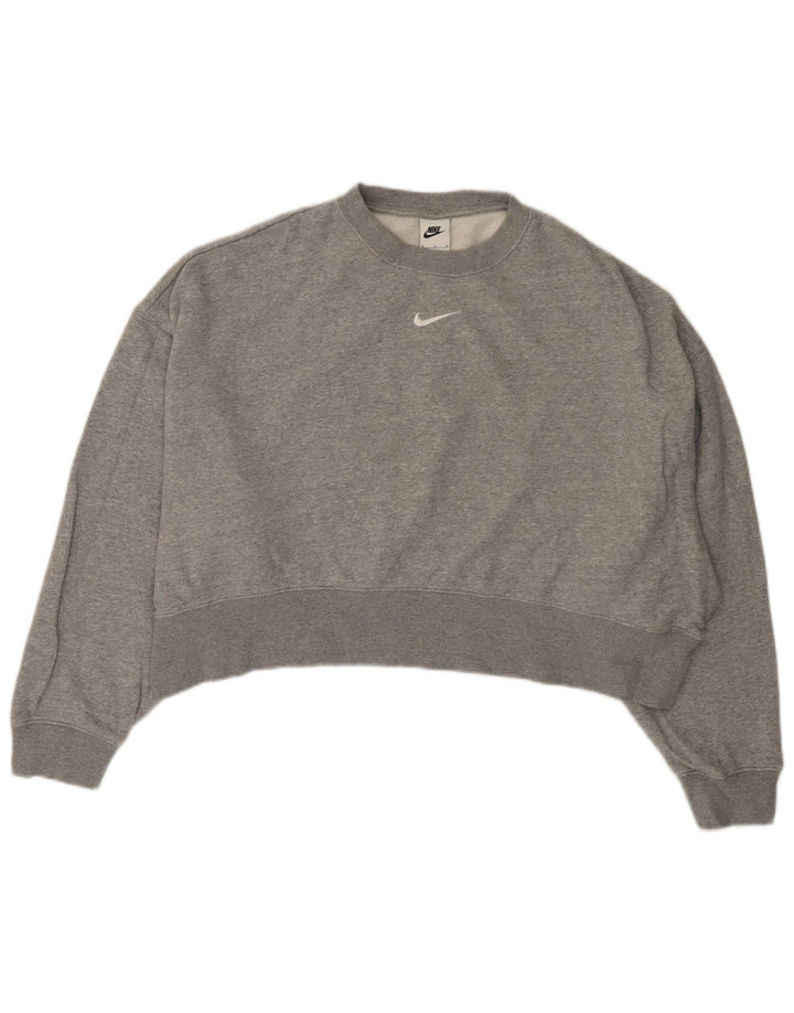 Felpa corta oversize da donna NIKE, maglione UK 14, cotone grigio medio