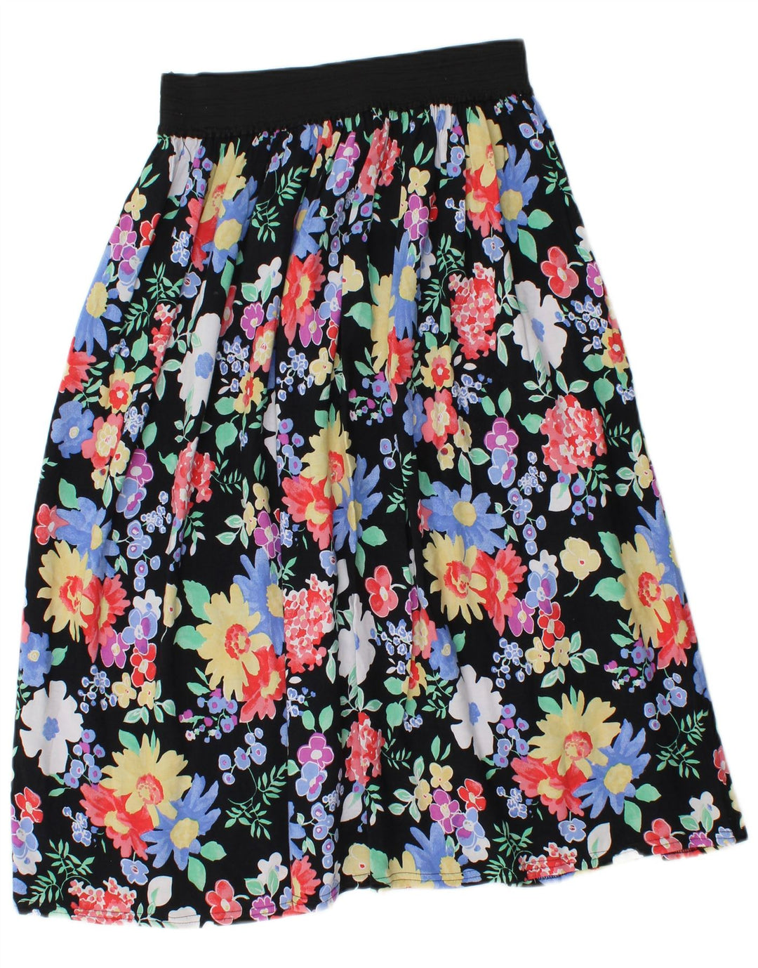 Gonna longuette da donna vintage W28 viscosa floreale nera media