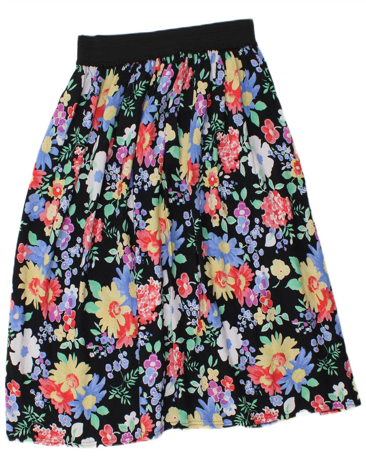 Gonna longuette da donna vintage W28 viscosa floreale nera media