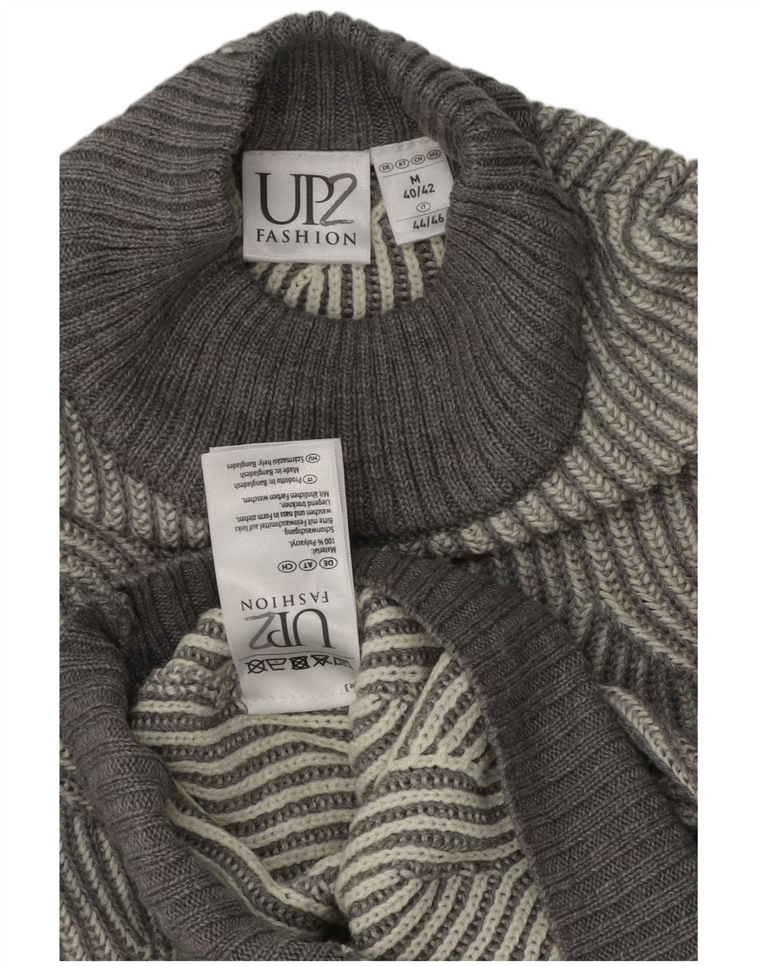 Maglione vintage da uomo con collo dolcevita UK 40/42 Grigio medio geometrico