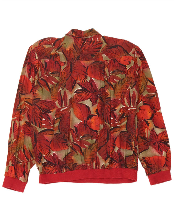 Camicetta pullover da donna vintage UK 16 grande viscosa floreale rossa