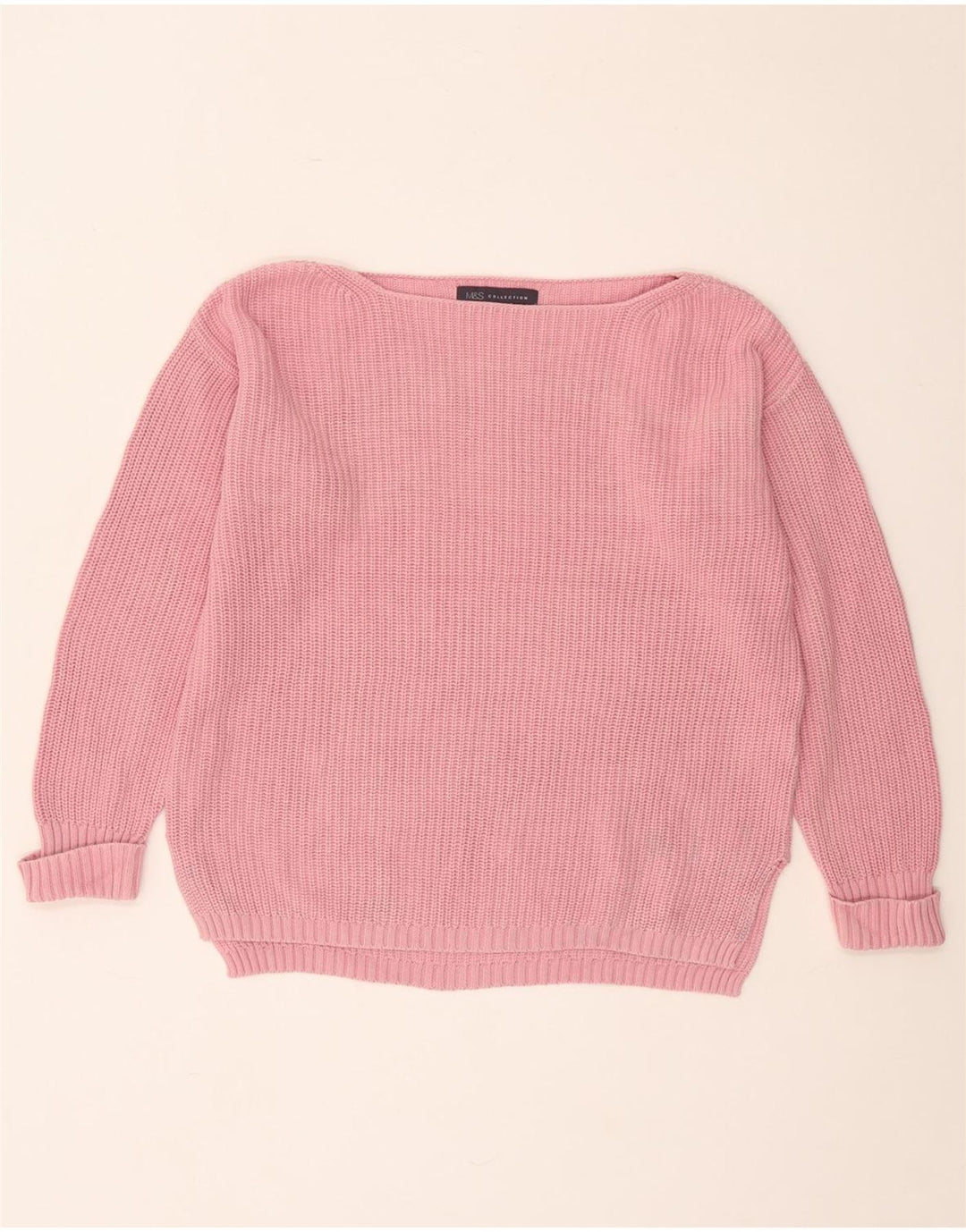 Maglione maglione oversize con scollo a barca da donna Marks & Spencer UK 10 piccolo rosa