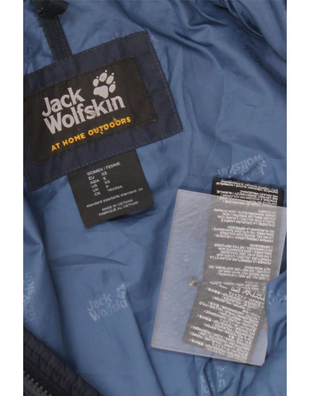 JACK WOLFSKIN Cappotto imbottito con cappuccio da donna UK 6 XS Poliestere blu navy