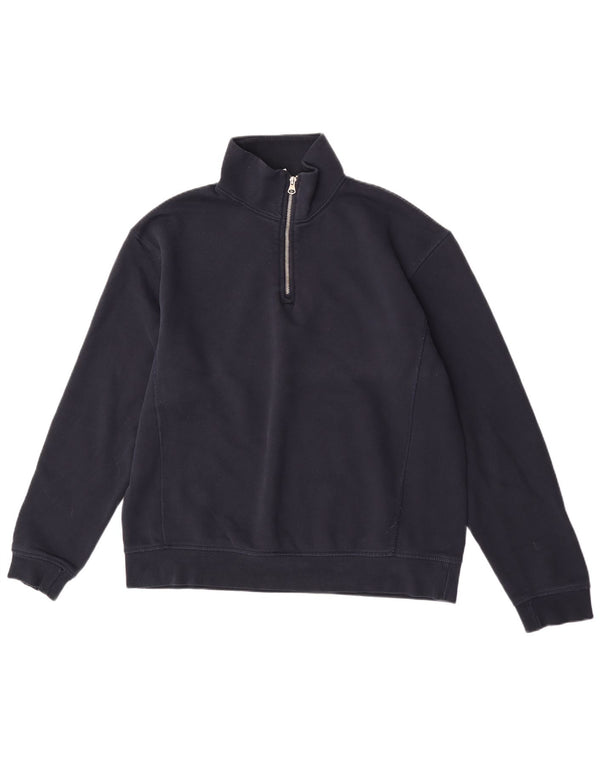 Zara Mens Zip Neck Sweatshirt Jumper Large Navy Blue Cotton