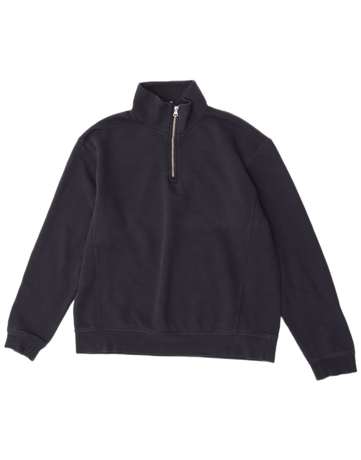 Felpa Zara da uomo con collo con zip, maglione grande, cotone blu navy