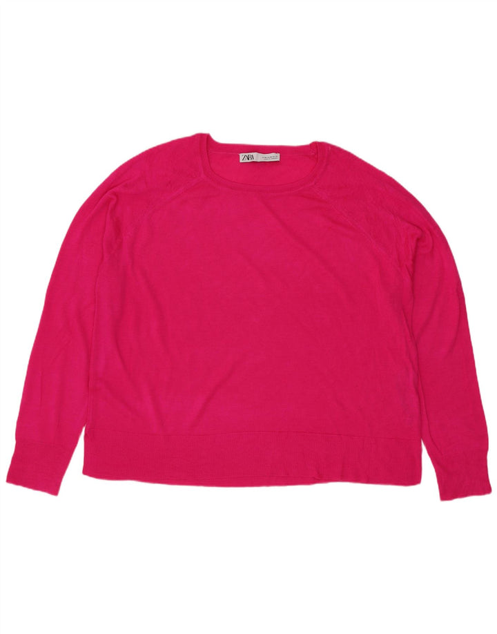 Maglione Zara da donna con scollo a barca UK 14 Viscosa rosa medio
