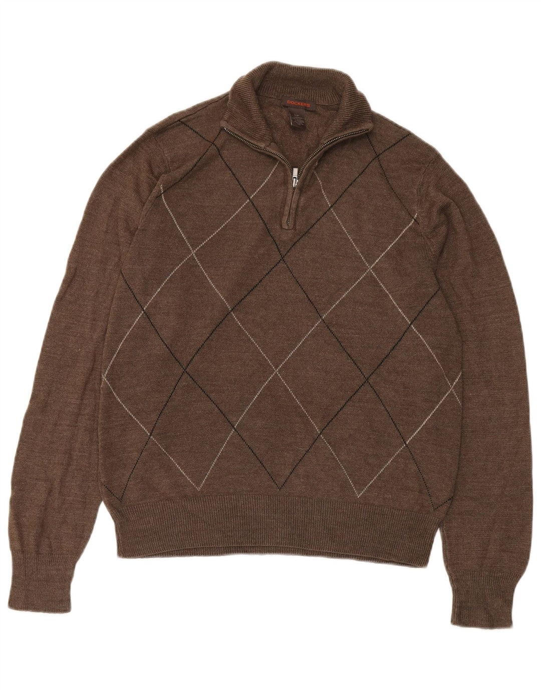 Maglione da uomo con zip e collo Dockers piccolo marrone a rombi/acrilico diamante