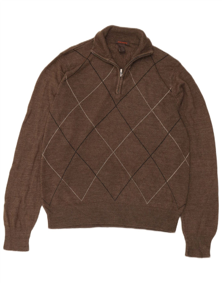 Maglione da uomo con zip e collo Dockers piccolo marrone a rombi/acrilico diamante