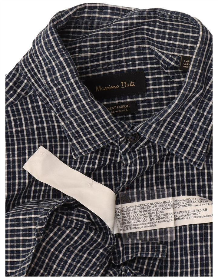 Camicia da uomo Massimo Dutti in cotone a quadri grandi blu navy