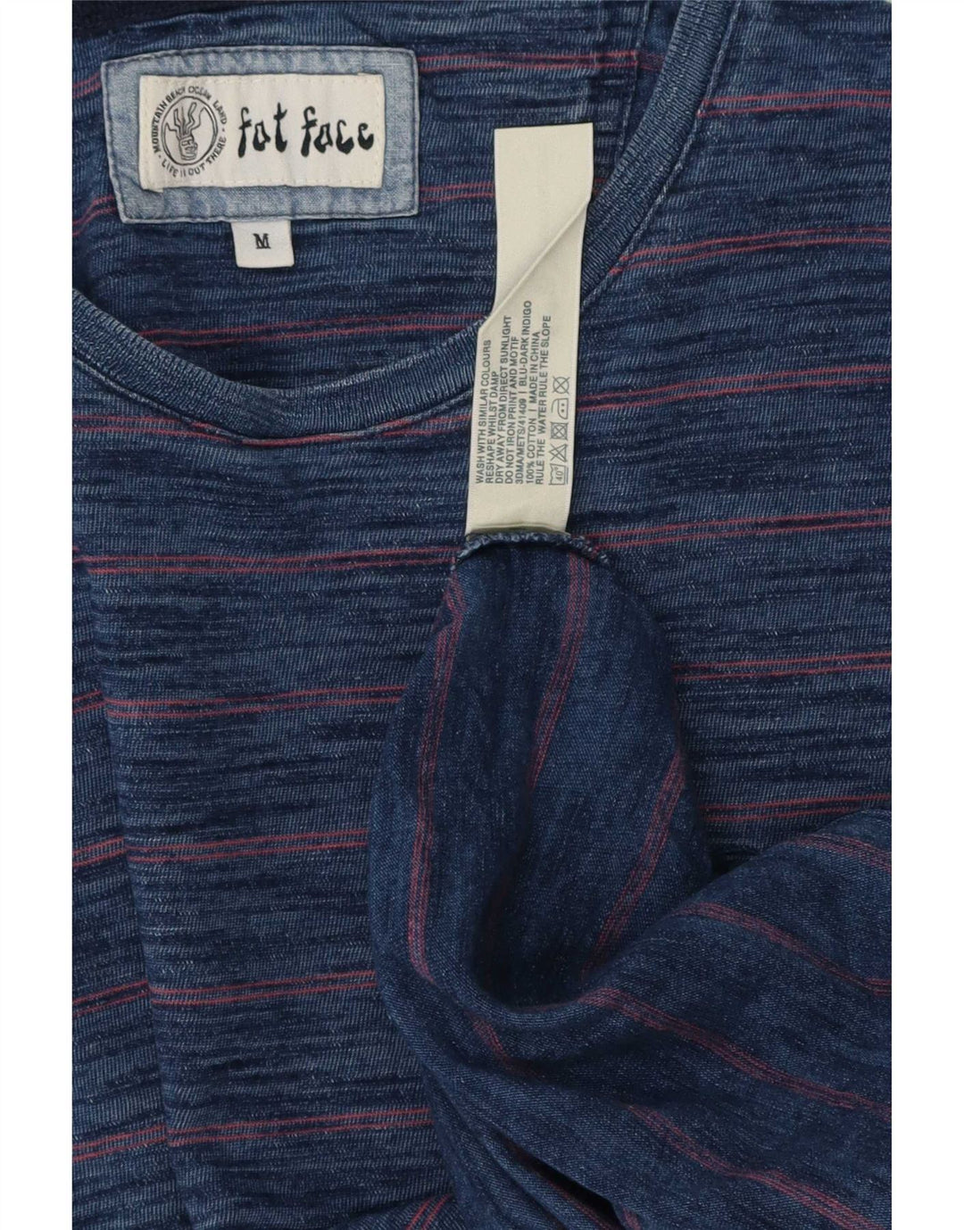 T-shirt da uomo Fat Face Top in cotone gessato medio blu navy