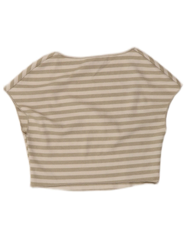 Top corto da donna ZARA UK 12 medio a righe bianco sporco