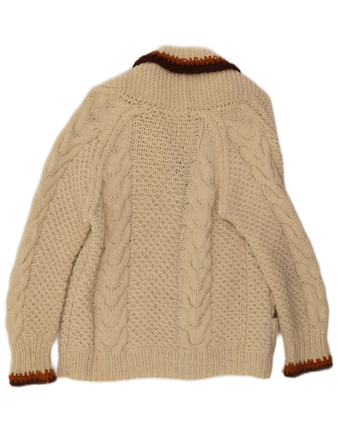 Maglione cardigan da donna vintage UK 14 blocco colore bianco sporco medio