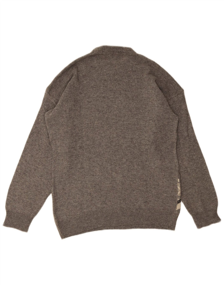 Maglione girocollo da uomo vintage in lana geometrica grigio medio