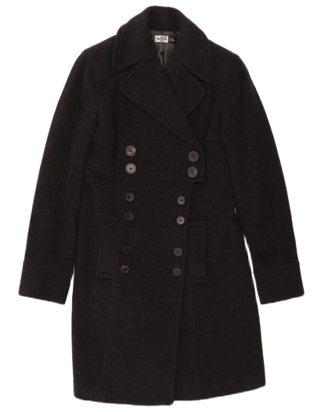 Cappotto doppiopetto vintage da donna IT 42 in lana grigio medio