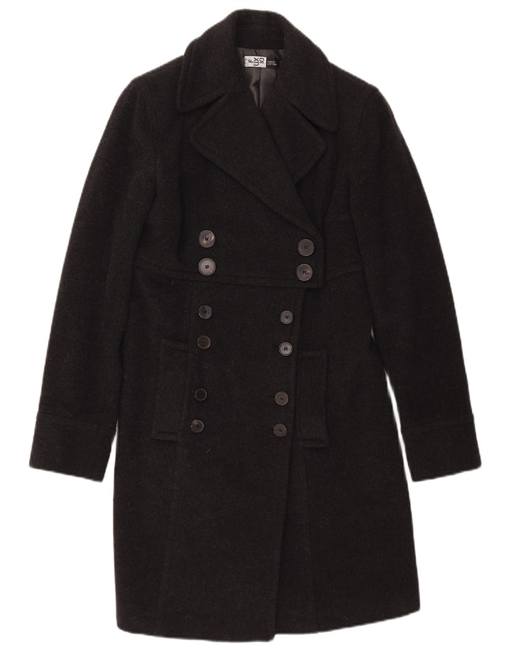 Cappotto doppiopetto vintage da donna IT 42 in lana grigio medio