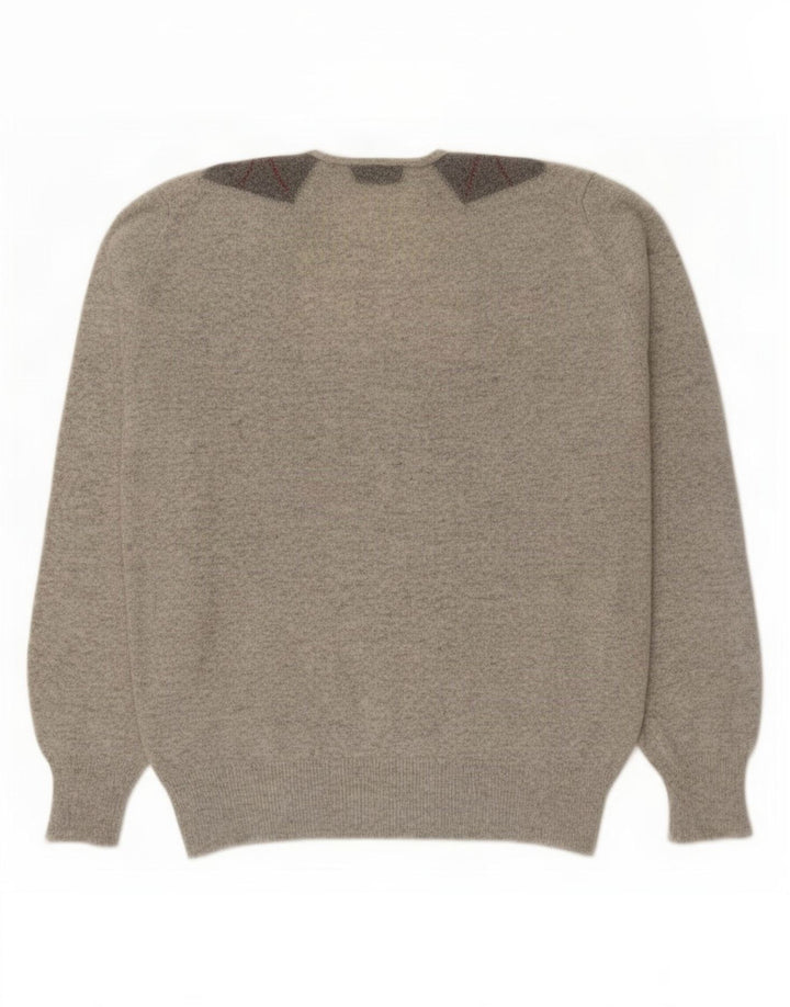 Maglione vintage da uomo con scollo a V piccolo grigio a rombi/diamante
