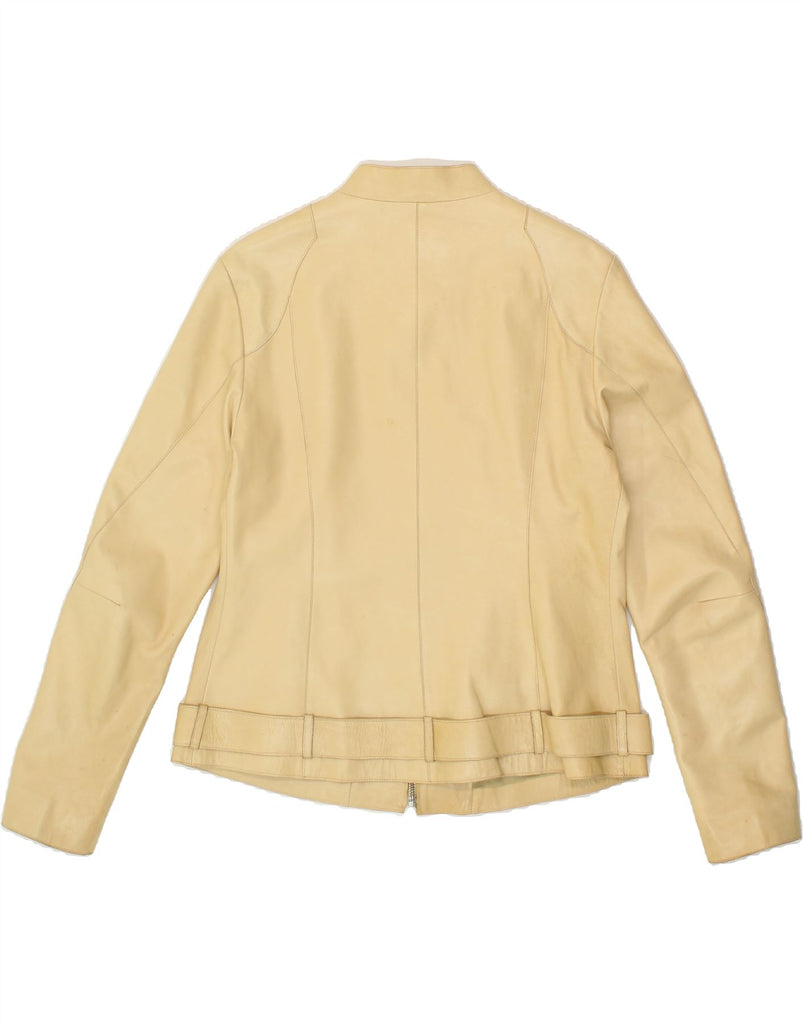 BETTY JACKSON Womens Leather Jacket UK 14 Medium Beige Leather Vintage Betty Jackson and Second-Hand Betty Jackson from Messina Hembry 