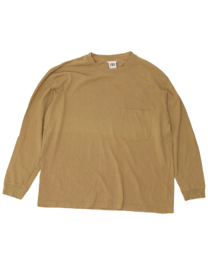 Top Zara da uomo a maniche lunghe XL in cotone beige